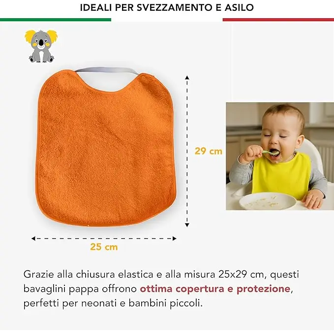 Bavaglini asilo Impermeabili in Cotone con Elastico β Confezione da 5 pezzi - Accessori Neonati