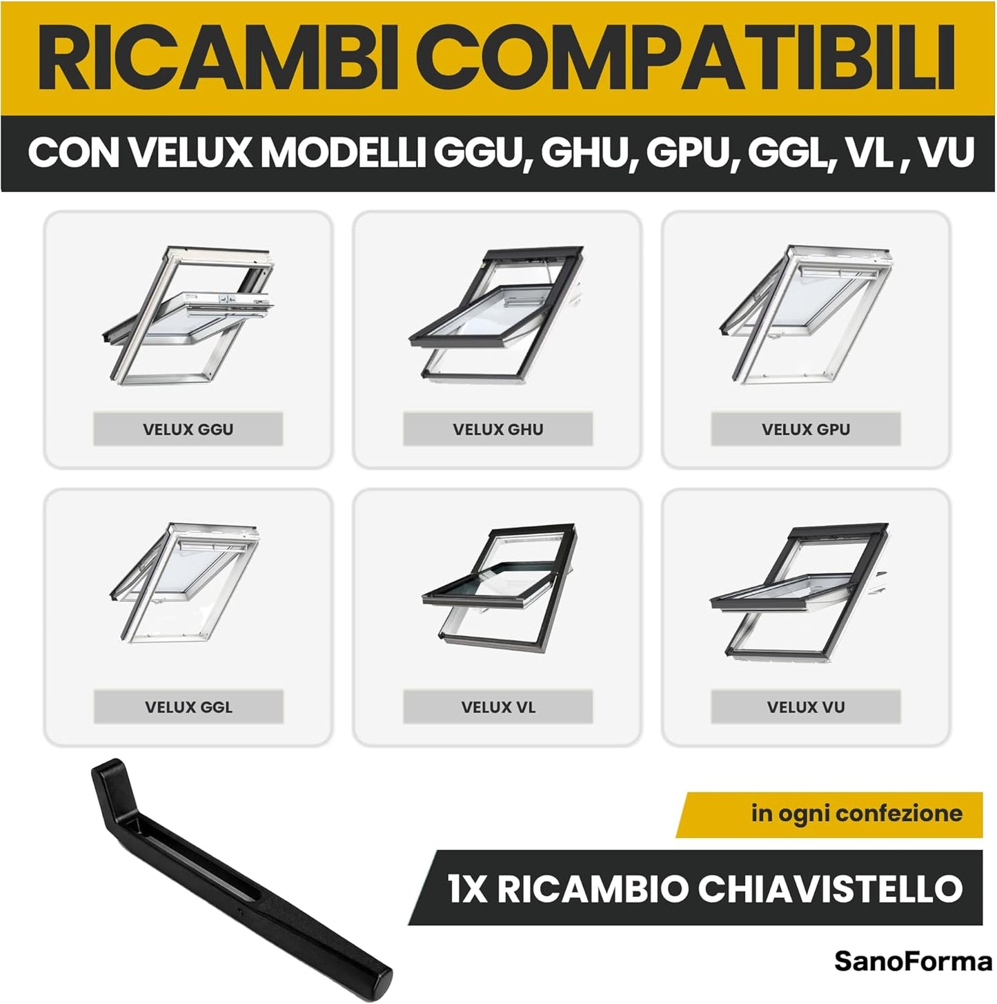 Chiavistello di Ricambio per Lucernari Velux – Compatibile con Sistemi di Chiusura GGU GHU GPU GGL VL VU – Blocco di Sicurezza per Finestra da Tetto, pulizia sicura per finestre pivot