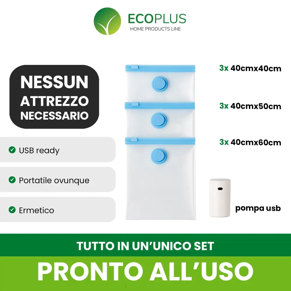 Sacchetti Sottovuoto con Pompa Elettrica USB - Accessori Salvaspazio