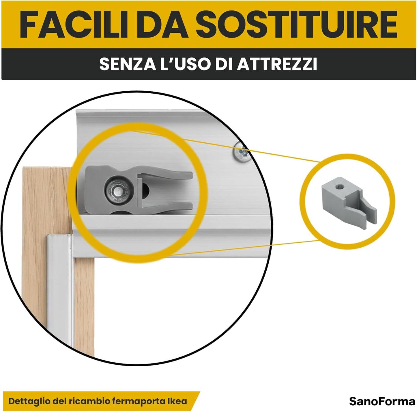 Ricambio Fermaporta per Porte Scorrevoli Compatibili con IKEA PAX HASVIK GRIMO – 2 pezzi - Stop Scorrimento Guida Superiore