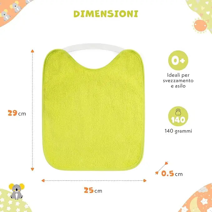 Bavaglini asilo Impermeabili in Cotone con Elastico – Confezione da 5 pezzi - Accessori Neonati