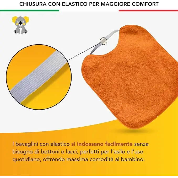 Bavaglini asilo Impermeabili in Cotone con Elastico – Confezione da 5 pezzi - Accessori Neonati