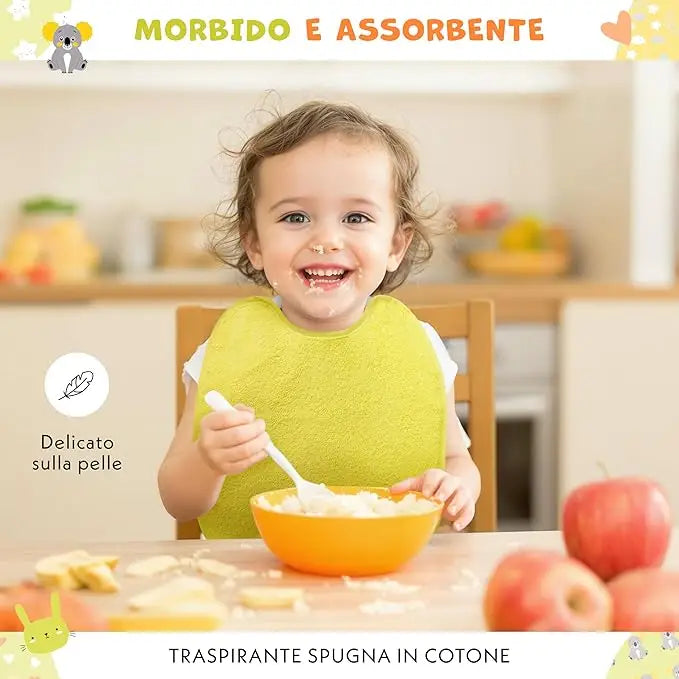 Bavaglini asilo Impermeabili in Cotone con Elastico – Confezione da 5 pezzi - Accessori Neonati