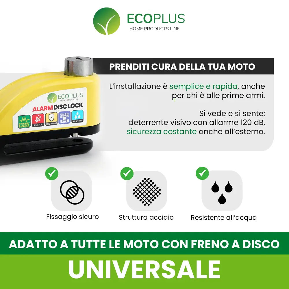 Bloccadisco Moto con Allarme 110 dB Lucchetto Antifurto Impermeabile con Sensore Movimento - Accessori Moto