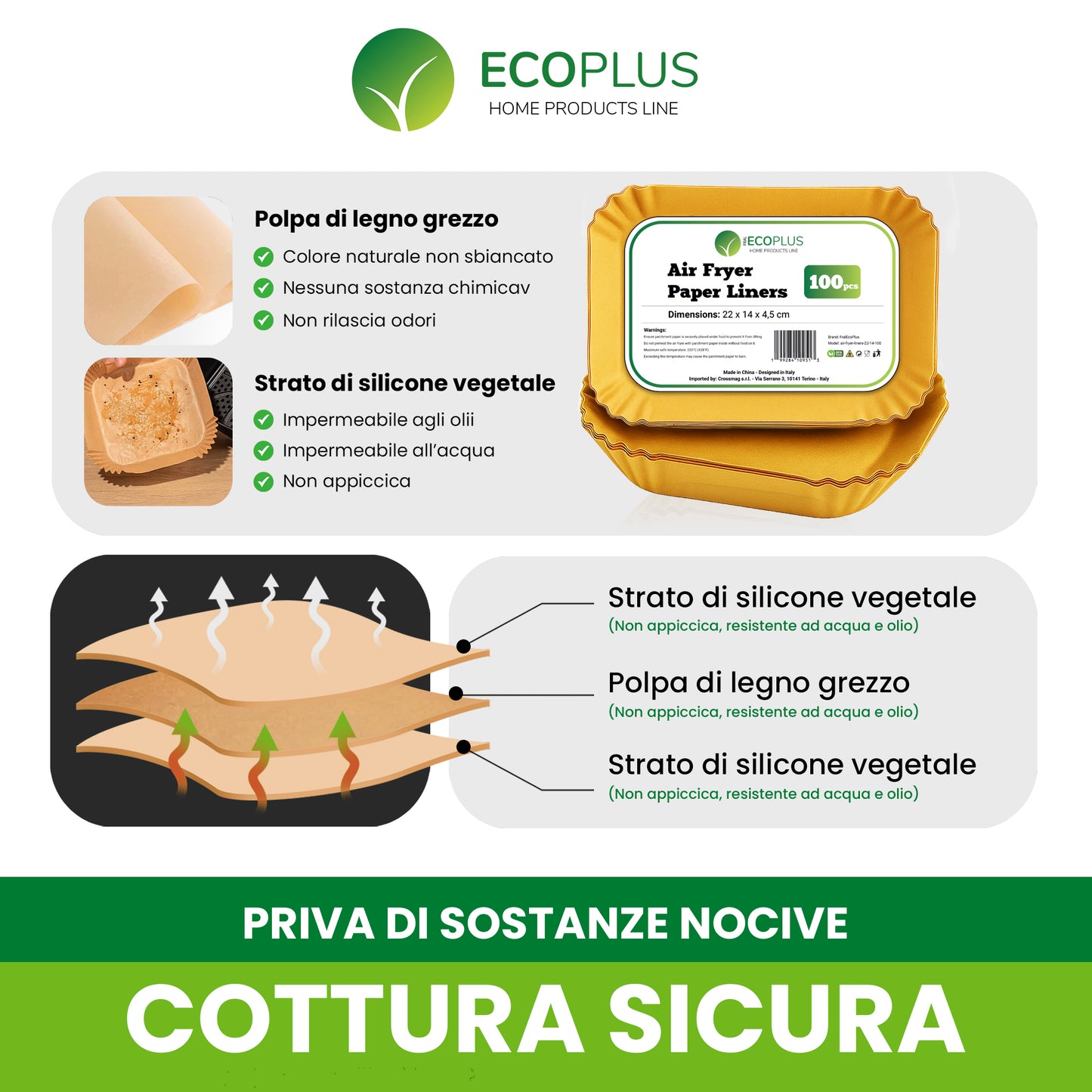 Carta Forno rettangolare per friggitrice ad aria 22x14cm INGROSSO Cucina Fornitura Ristoranti Pasticcerie Bar