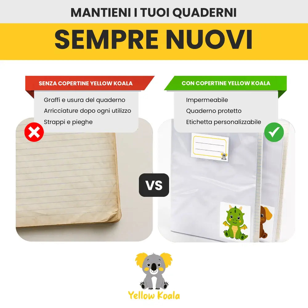 Copertine Quaderni A4 10 Pezzi Trasparenti con Etichette Colorate - Accessori Scuola