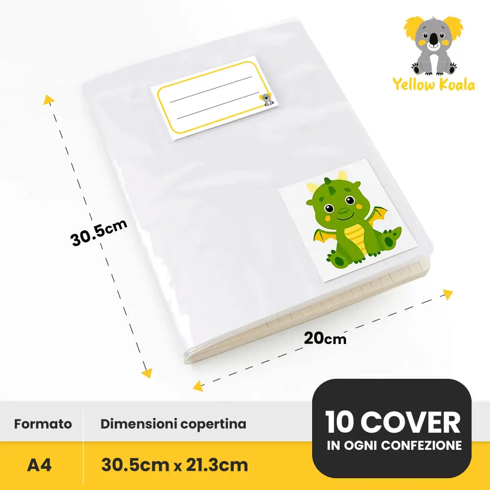 Copertine Quaderni A4 10 Pezzi Trasparenti con Etichette Colorate - Accessori Scuola