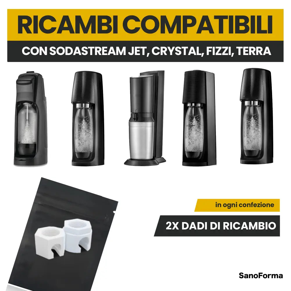 Dadi Ricambio Compatibili Sodastream 2 Pezzi per Fissaggio Bottiglie e Cilindri - Ricambi
