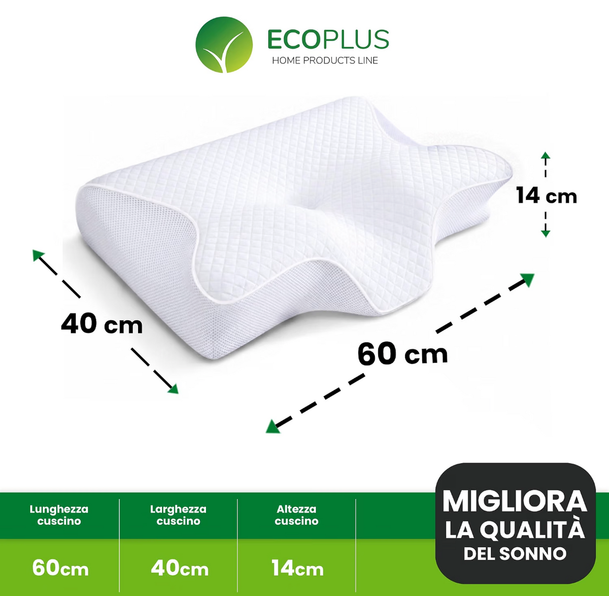 Cuscino Cervicale Ortopedico Memory Foam con Guanciale Ergonomico Ecoplus