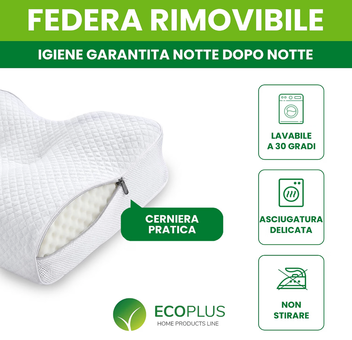 Cuscino Cervicale Ortopedico Memory Foam con Guanciale Ergonomico Ecoplus