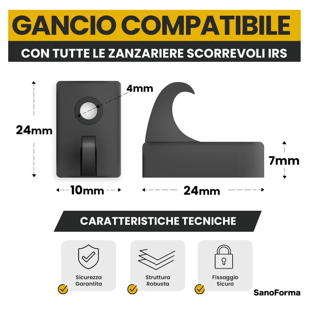 Gancio Antinfortunistico per Zanzariere IRS Set 2 Pezzi Compatibili e Resistenti - Accessori Casa