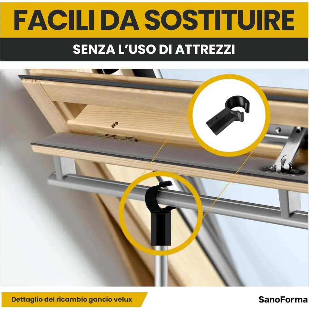 Gancio di Ricambio per Lucernario Compatibile con Asta Telescopica Velux – Supporto di Apertura e Chiusura Lucernari –
