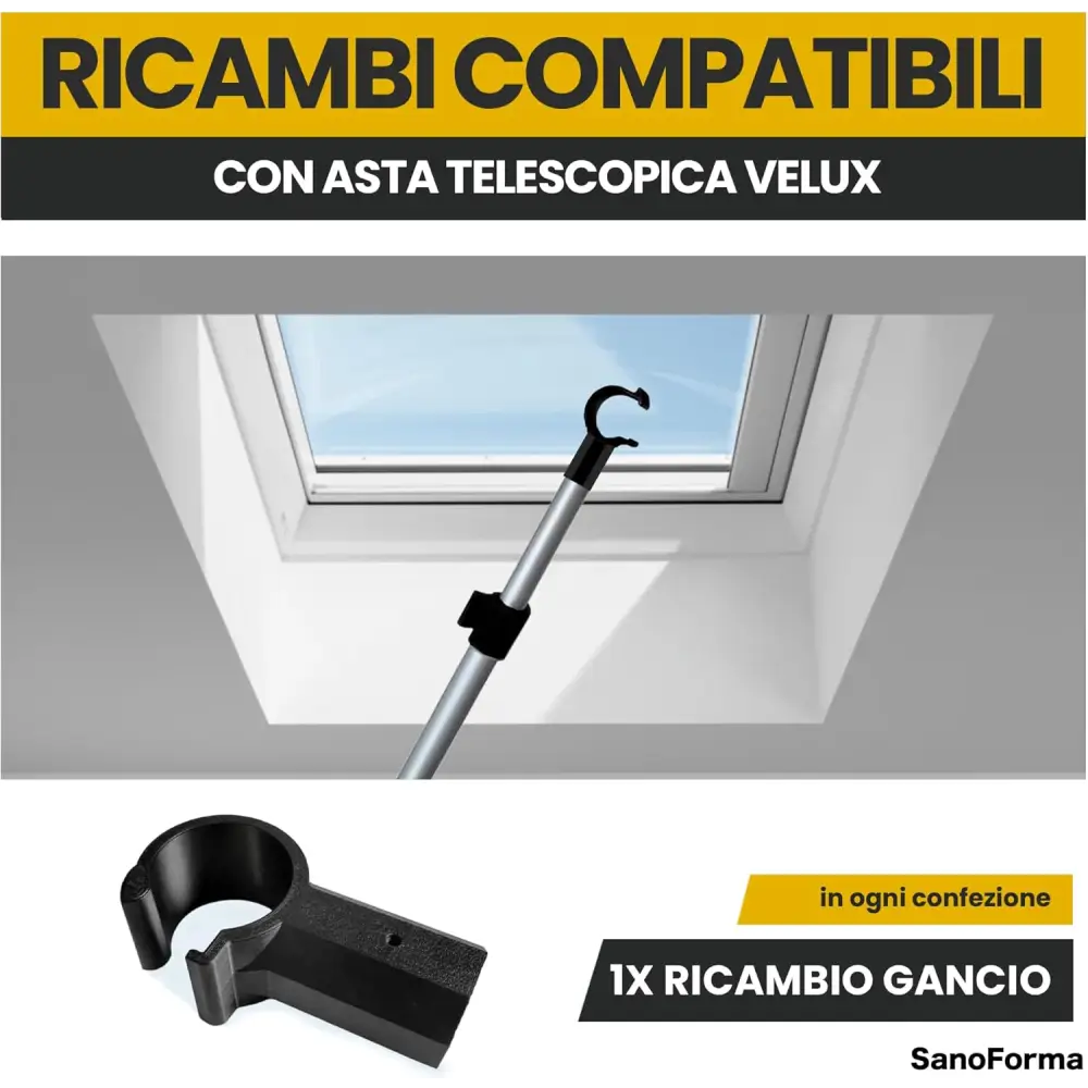 Gancio di Ricambio per Lucernario Compatibile con Asta Telescopica Velux – Supporto di Apertura e Chiusura Lucernari –