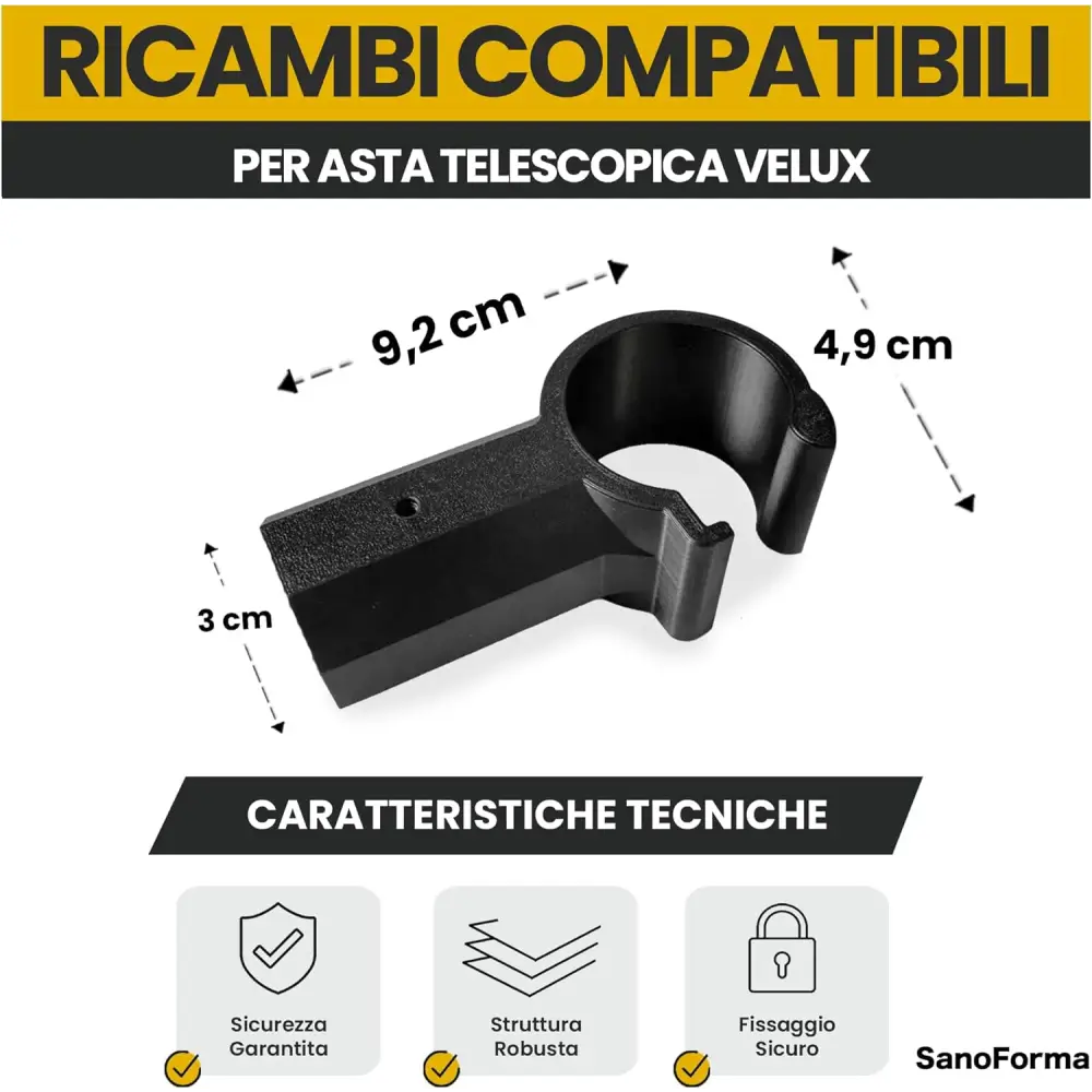 Gancio di Ricambio per Lucernario Compatibile con Asta Telescopica Velux – Supporto di Apertura e Chiusura Lucernari –