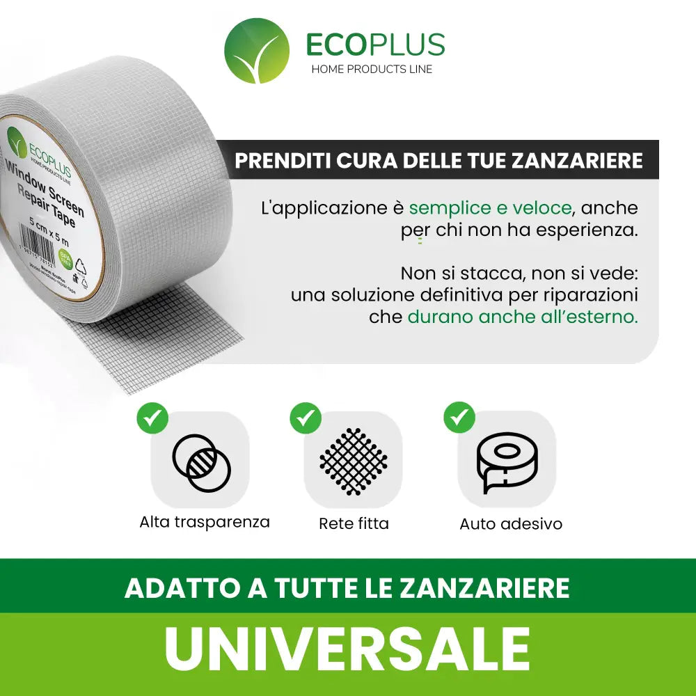 Nastro Ripara Zanzariere Adesivo in Fibra di Vetro per Riparazioni Immediate - Accessori Casa