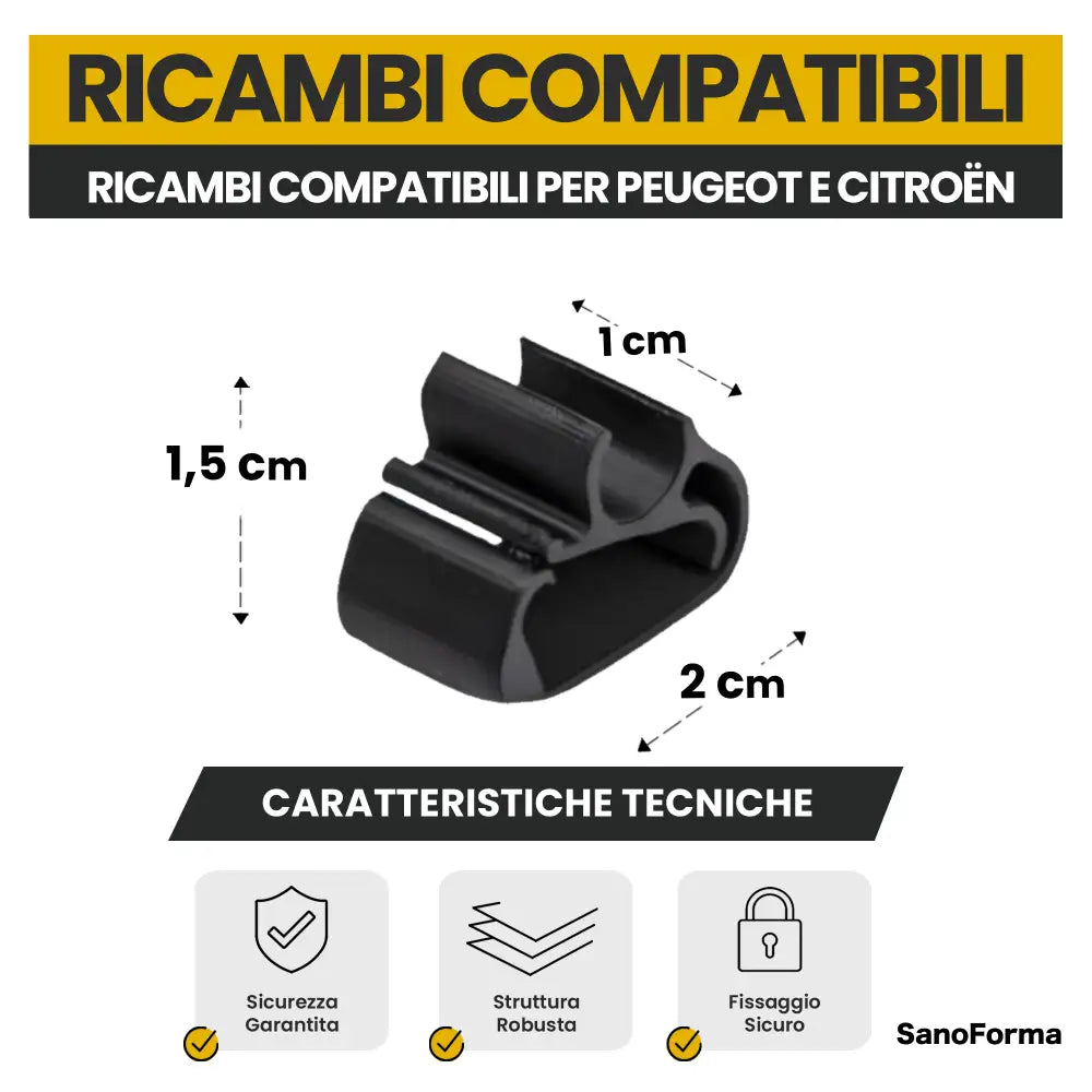 Set di 6 Clip Fissaggio Tubo Tergicristalli Compatibili con Peugeot 3008 5008 Citroën C5 Aircross e DS7 Crossback