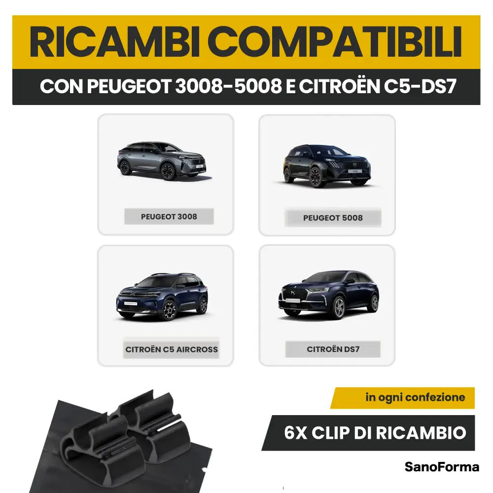 Set di 6 Clip Fissaggio Tubo Tergicristalli Compatibili con Peugeot 3008 5008 Citroën C5 Aircross e DS7 Crossback