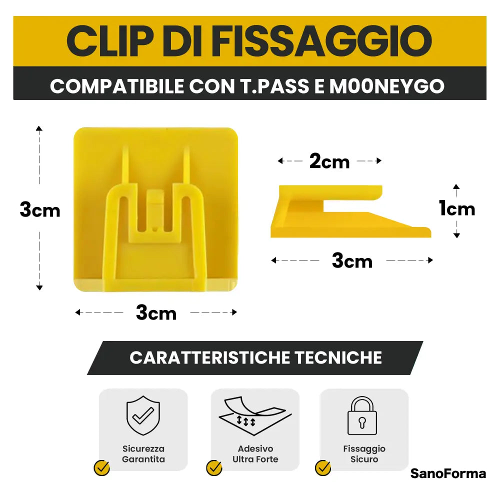 Supporto Universale per T.pass per auto 2 Pezzi Clip di supporto Giallo - Accessori Auto