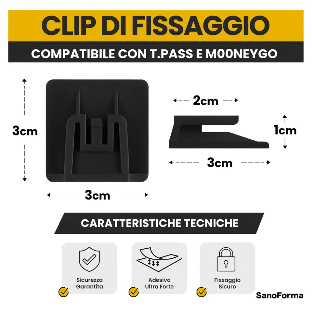 Supporto Universale per T.pass per auto 2 Pezzi Clip di supporto Nero - Accessori Auto