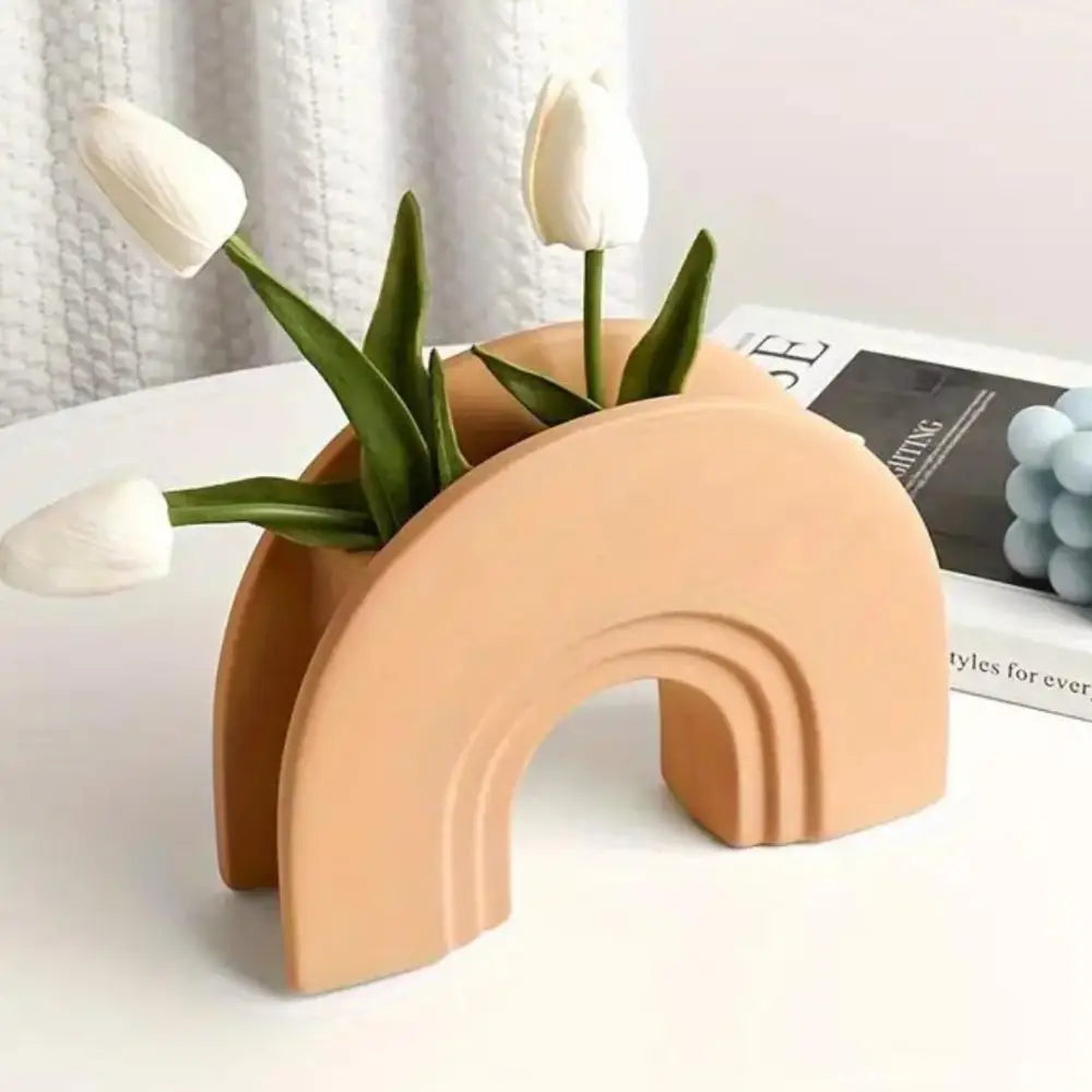 Yogiris Dodeca Vaso in Ceramica Design Geometrico Minimal Arredo Moderno Japandi - Beige - Accessori Persona